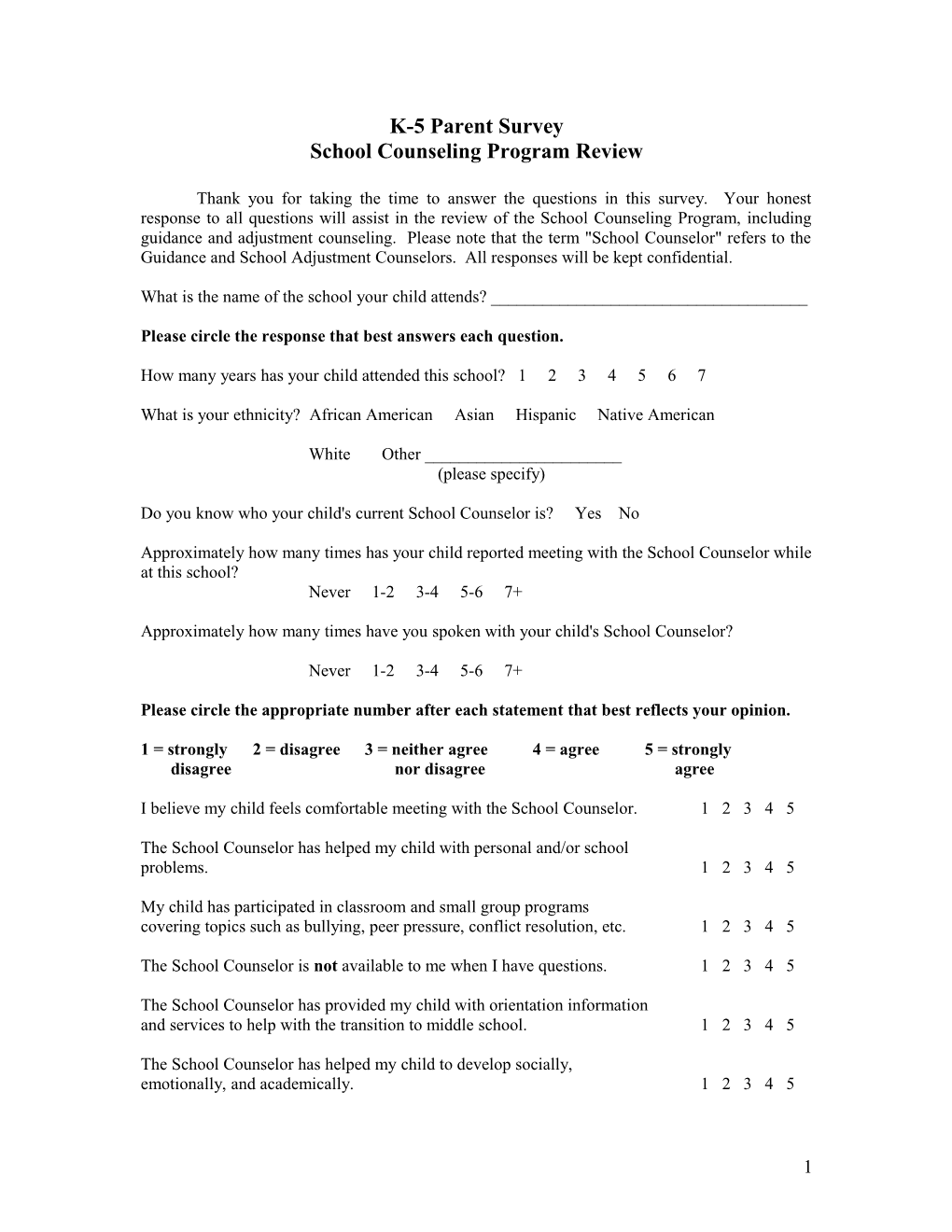 Springfield School System School Counseling Survey
