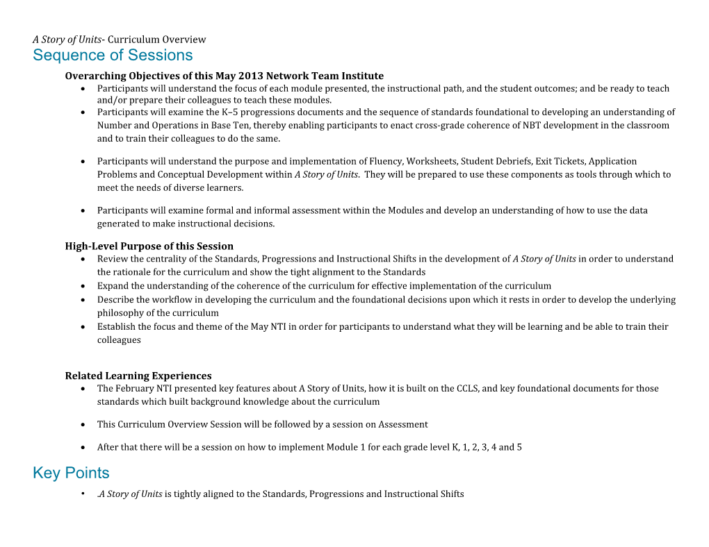 A Story of Units- Curriculum Overview