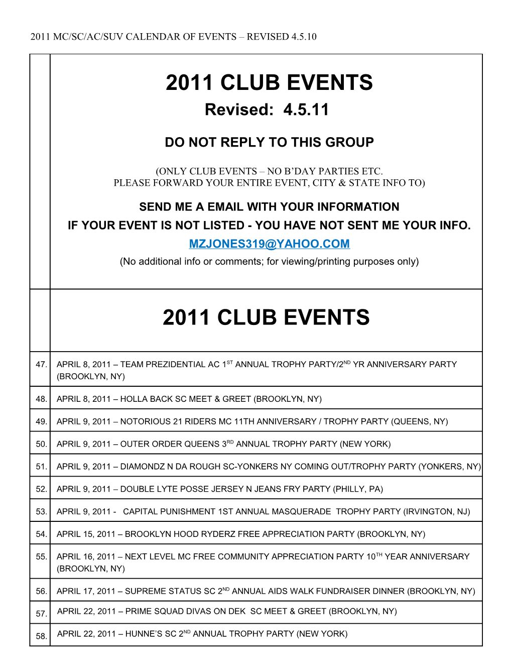 2008/2009 Club Events Do Not Reply to This Groupplease Do Not Reply to This Email Group