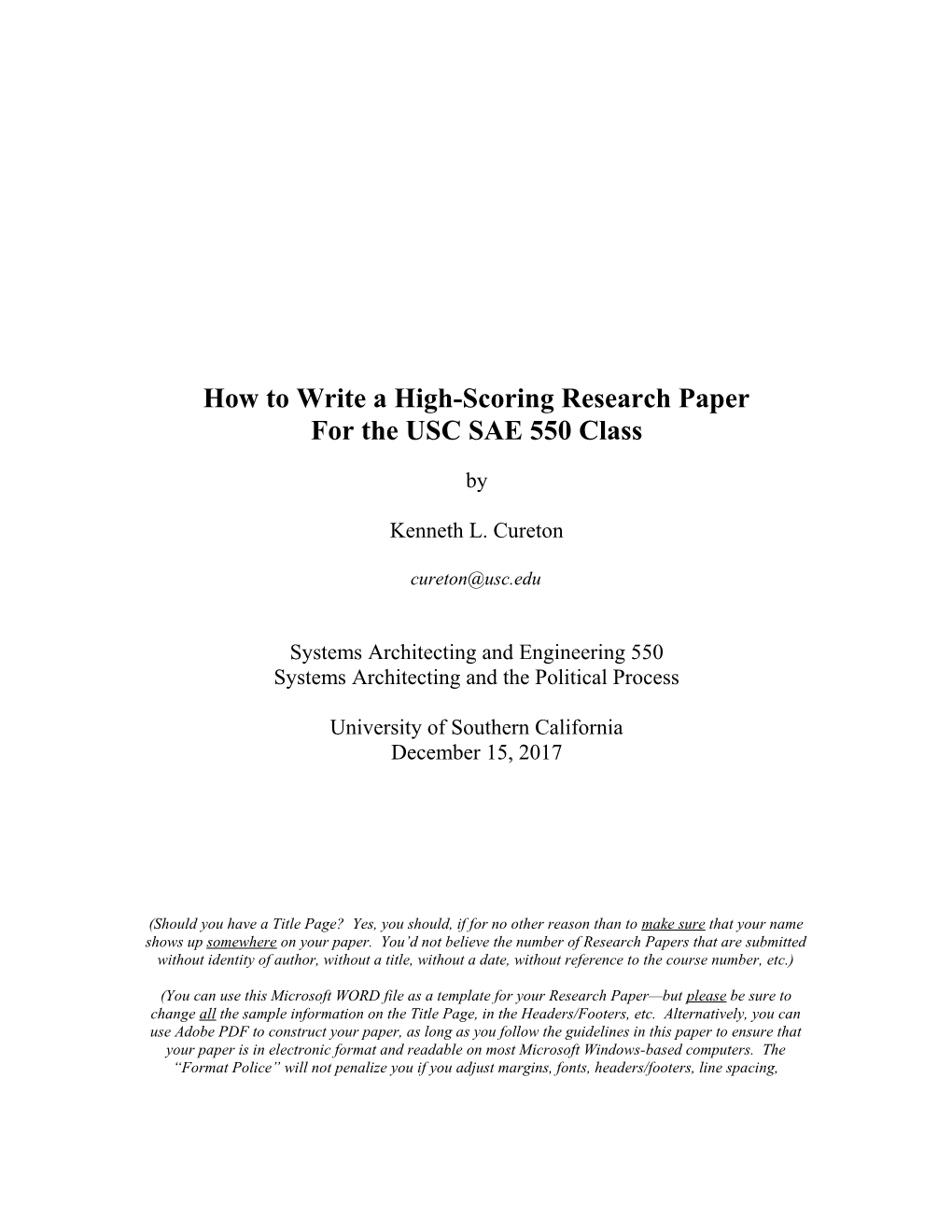 How to Write a High-Scoring Research Paper