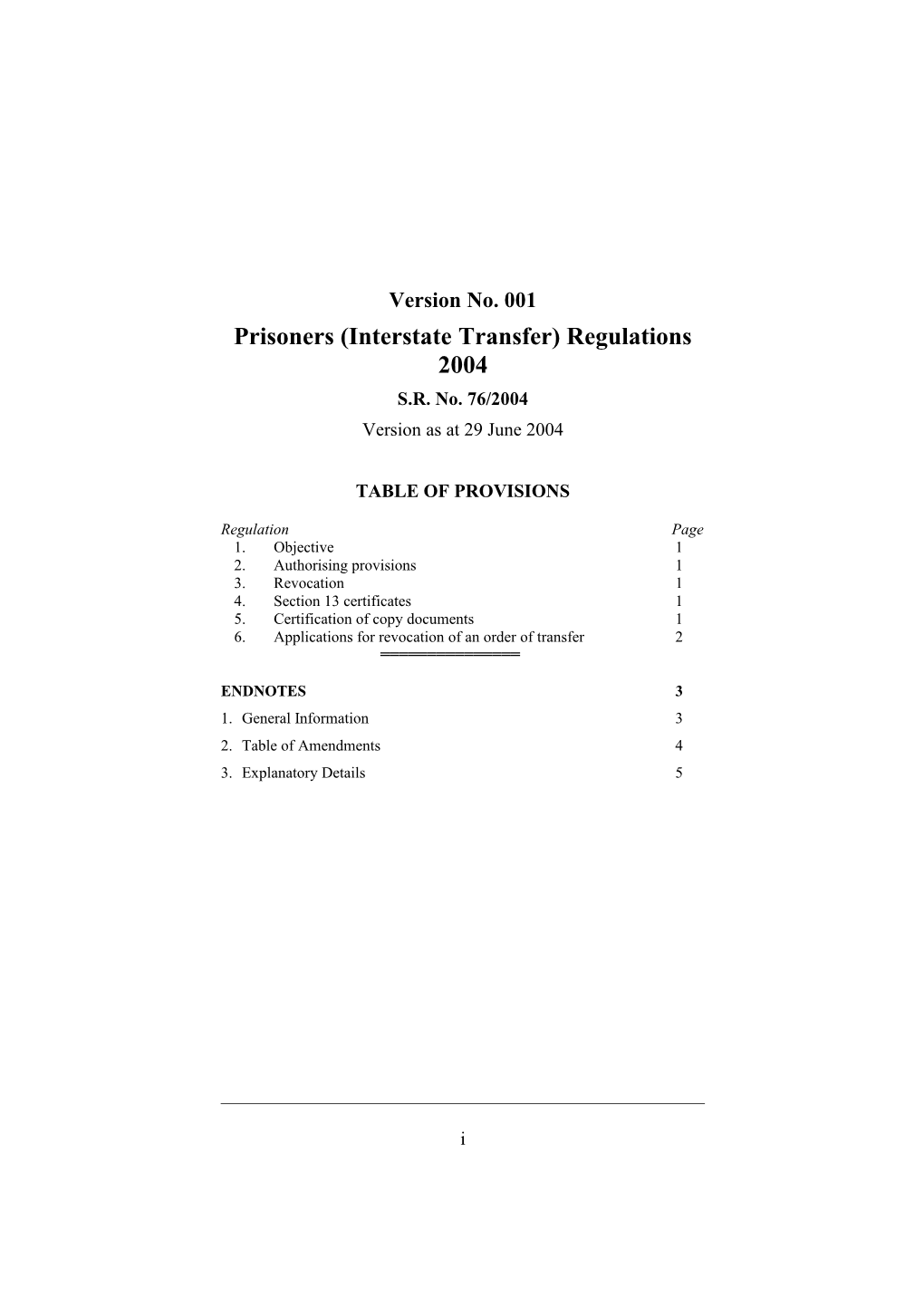 Prisoners (Interstate Transfer) Regulations 2004