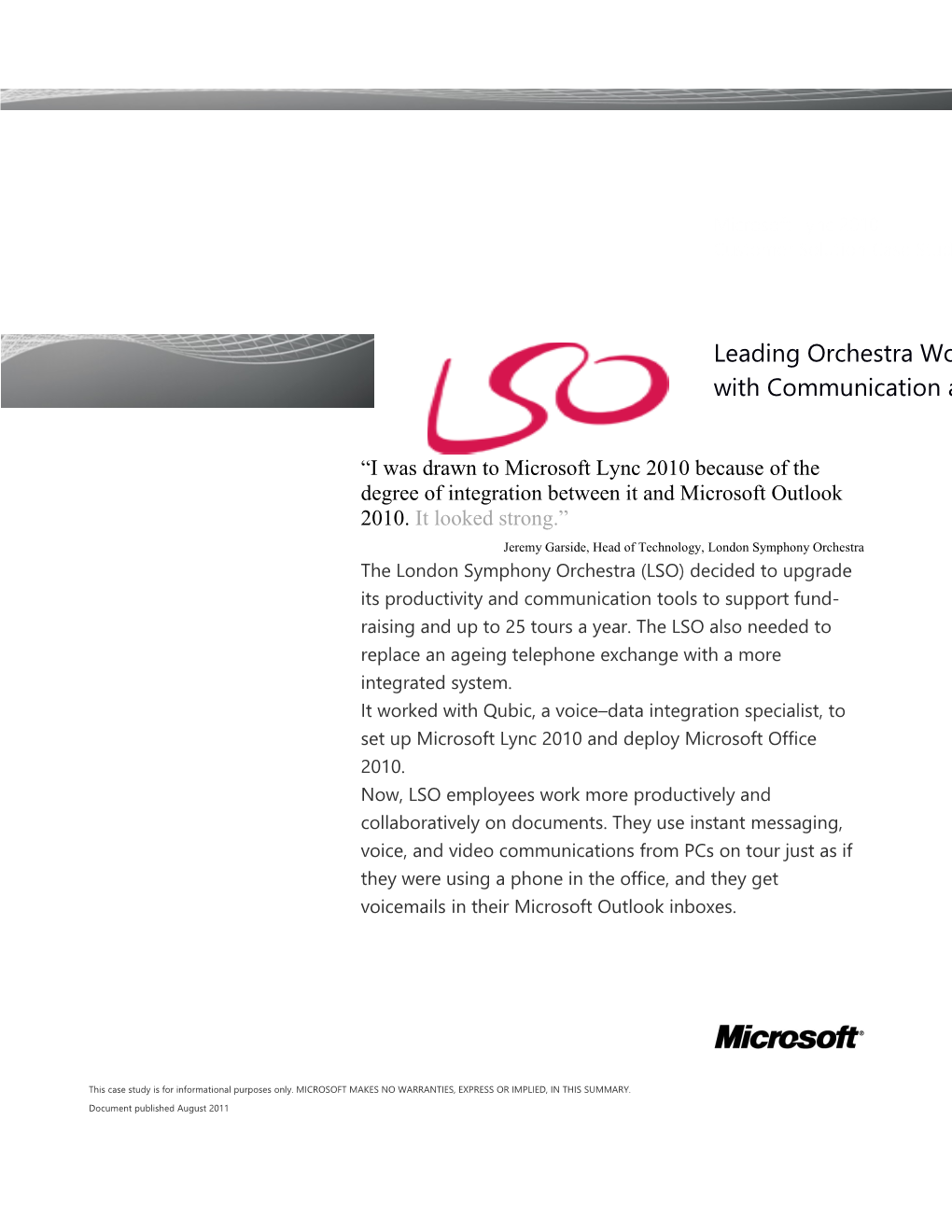 Writeimage CSB Leading Orchestra Works and Tours Smarter with Microsoft Technology