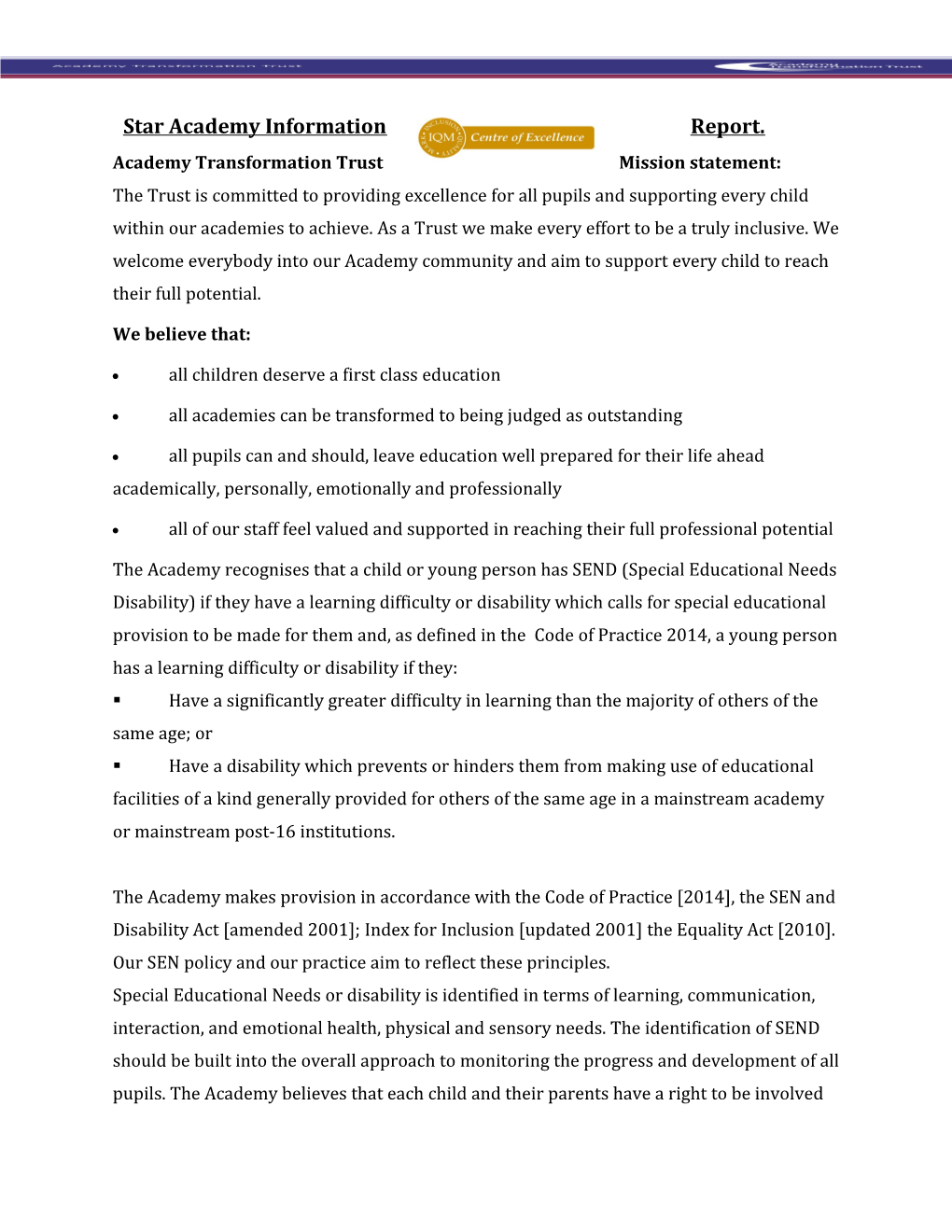 Academy Transformation Trust Mission Statement