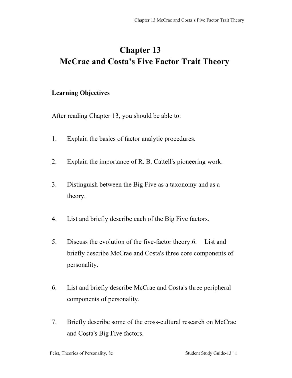 Mccrae and Costa S Five Factor Trait Theory