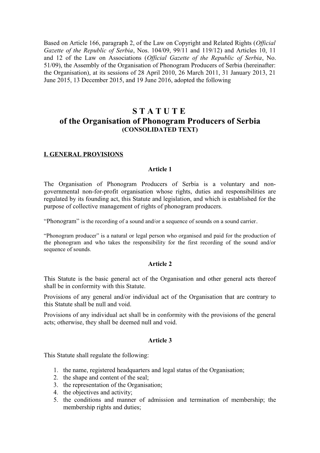 Of the Organisation of Phonogram Producers of Serbia