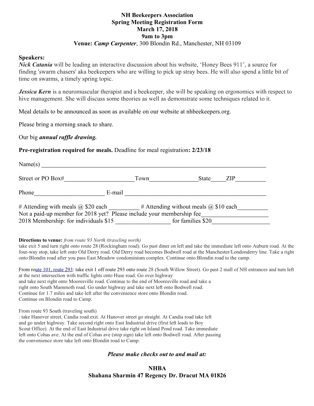 Spring Meeting Registration Form