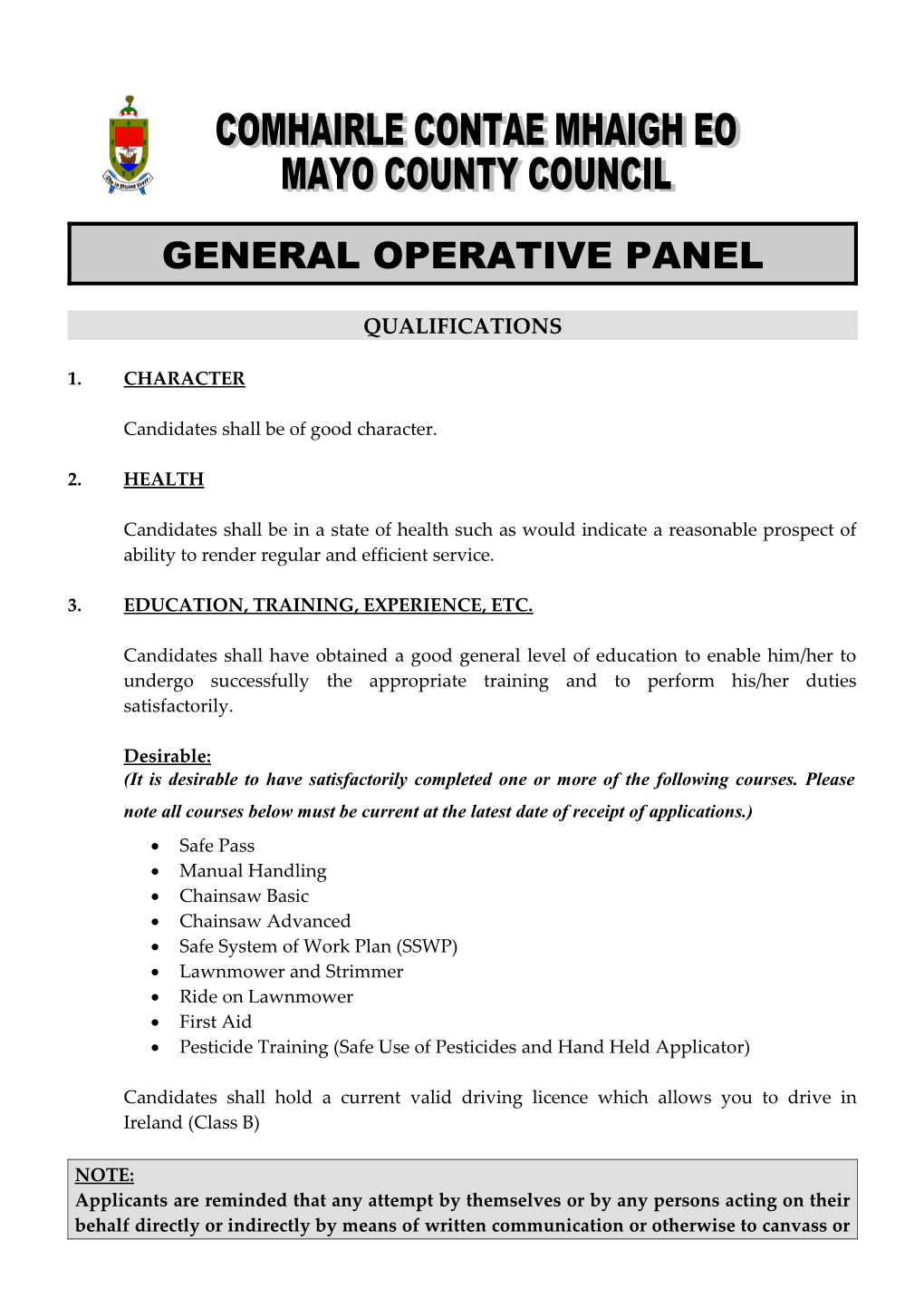 General Operative Panel
