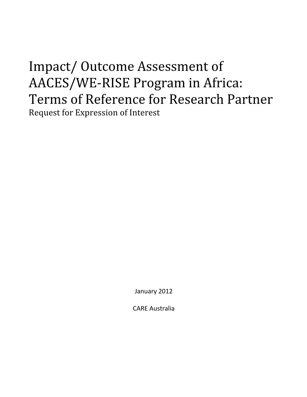 Impact/ Outcome Assessment of AACES/WE-RISE Program in Africa: Terms of Reference for Research