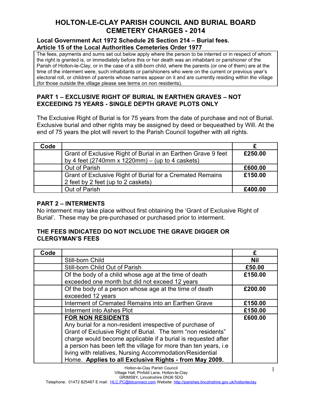 Local Government Act 1972 Schedule 26 Section 214 Burial Fees