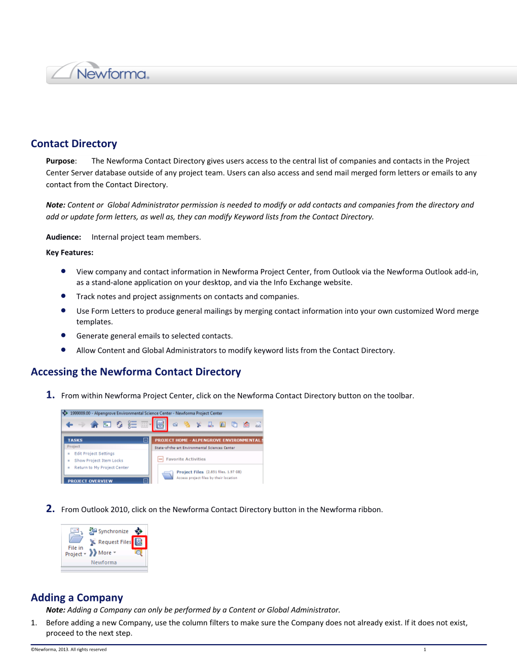 Newforma Contact Directoryquick Reference Guide