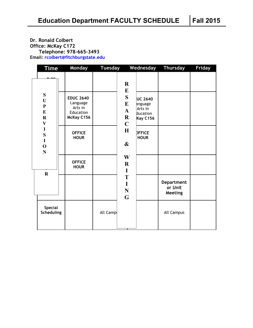 Education Department FACULTY SCHEDULE
