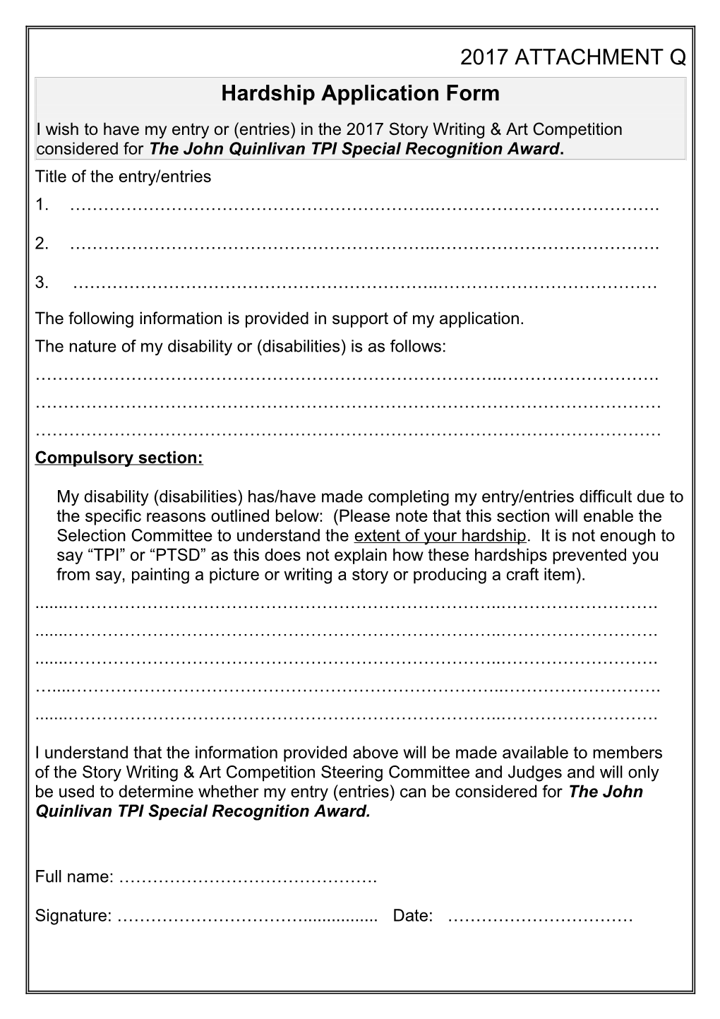 Hardship Application Form