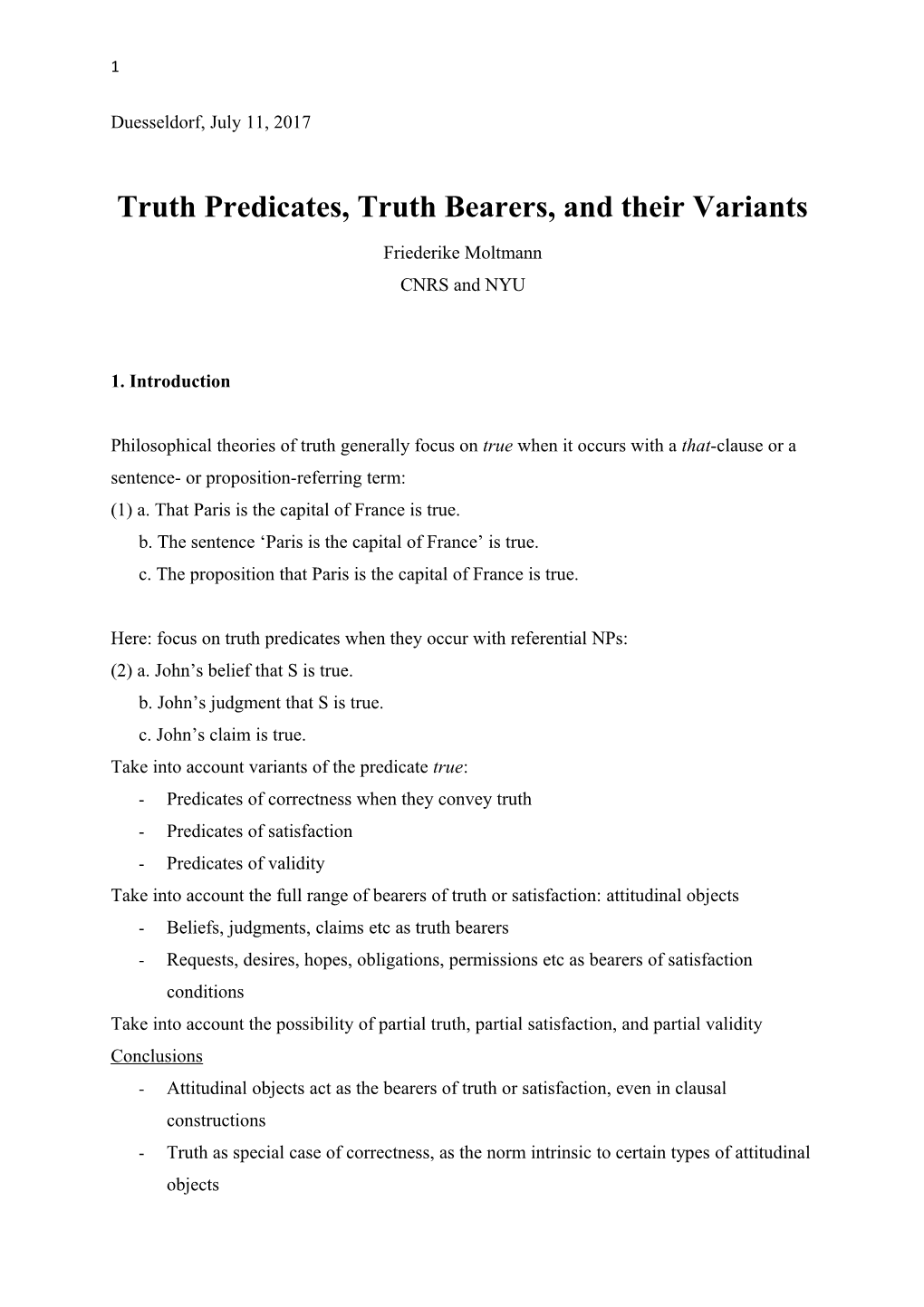 Truth Predicates, Truth Bearers, and Their Variants