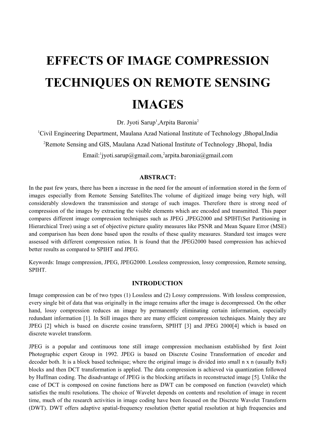 Effects of Image Compression Techniques on Remote Sensing Images