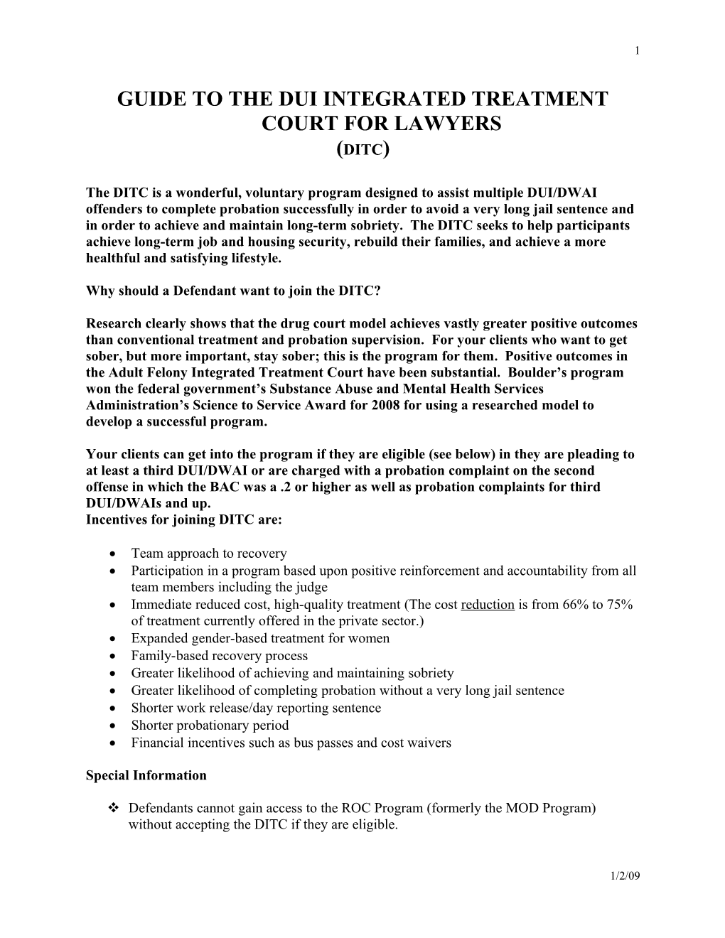 Guide to the Dui Integrated Treatment Court for Lawyers
