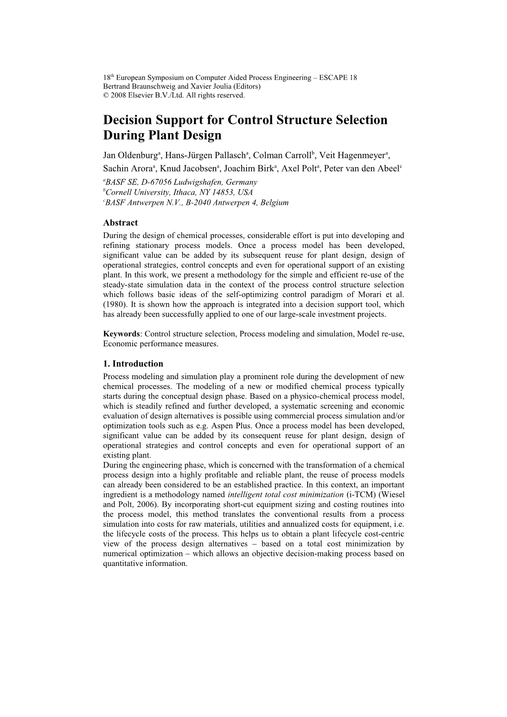 Decision Support for Control Structure Selection During Plant Design
