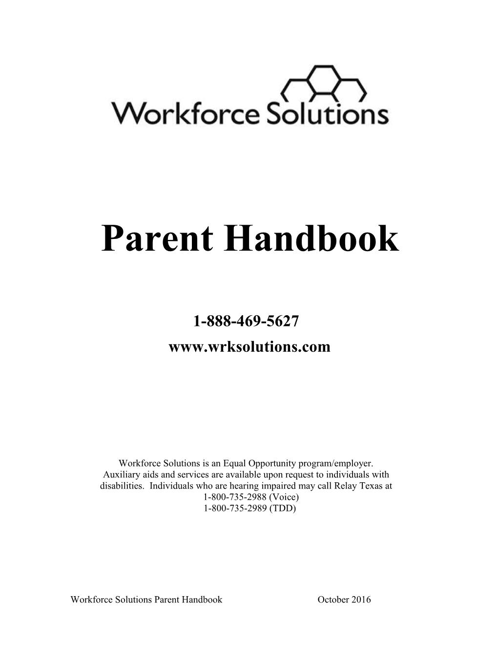 Workforce Solutions Parent Handbook October 2016