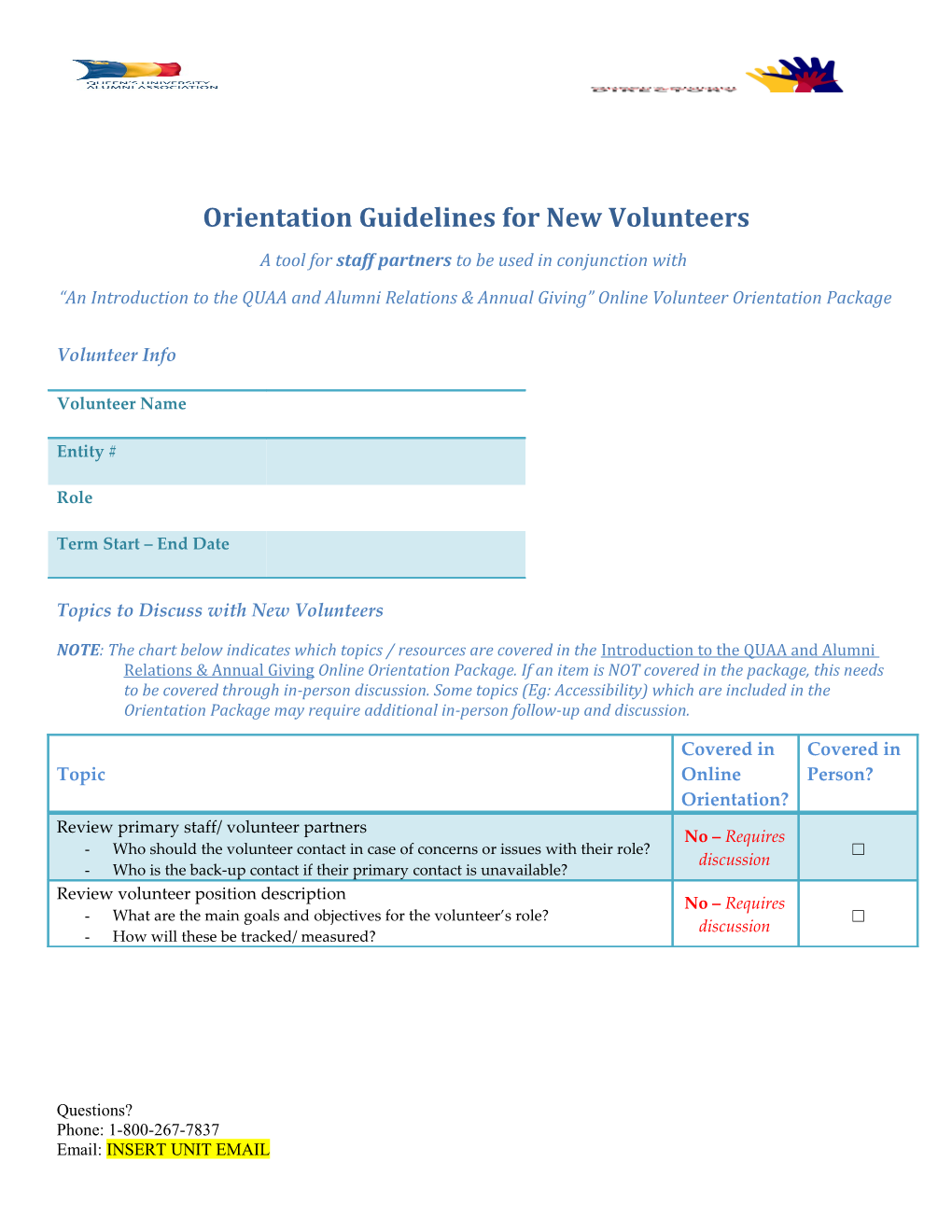 Orientation Guidelines for New Volunteers