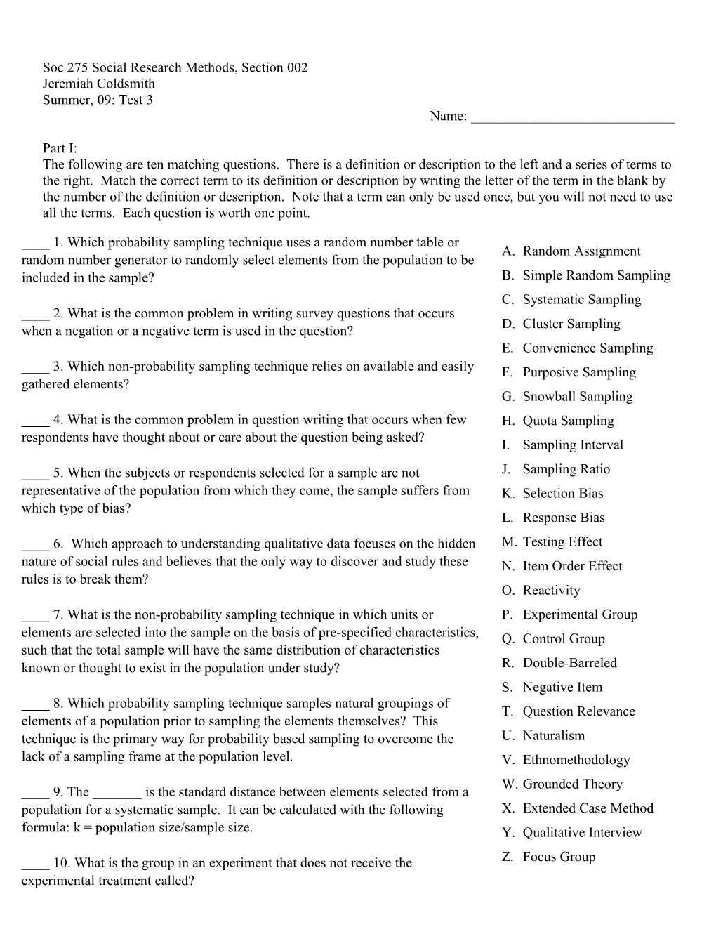 Soc 275 Social Research Methods, Section 001