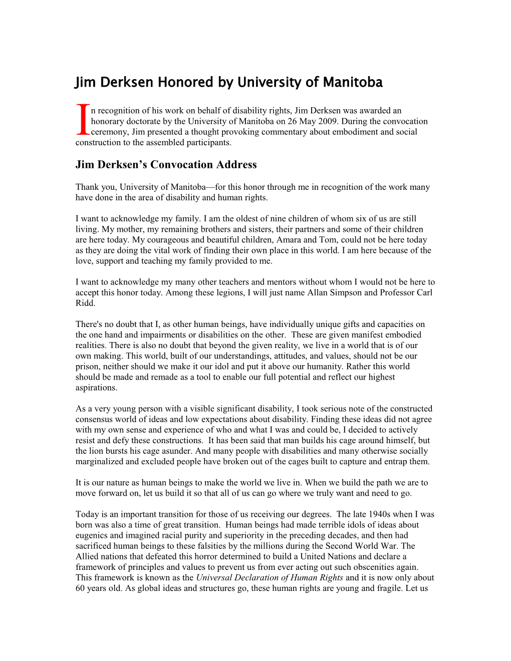 Jim Derksen Honored by University of Manitoba
