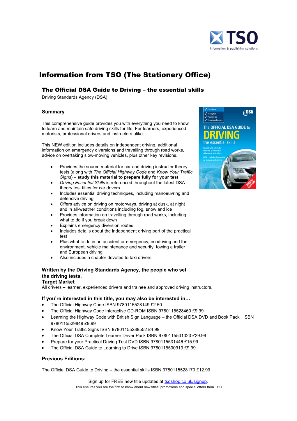 Includes Essential Driving Techniques, Including Manoeuvring and Defensive Driving
