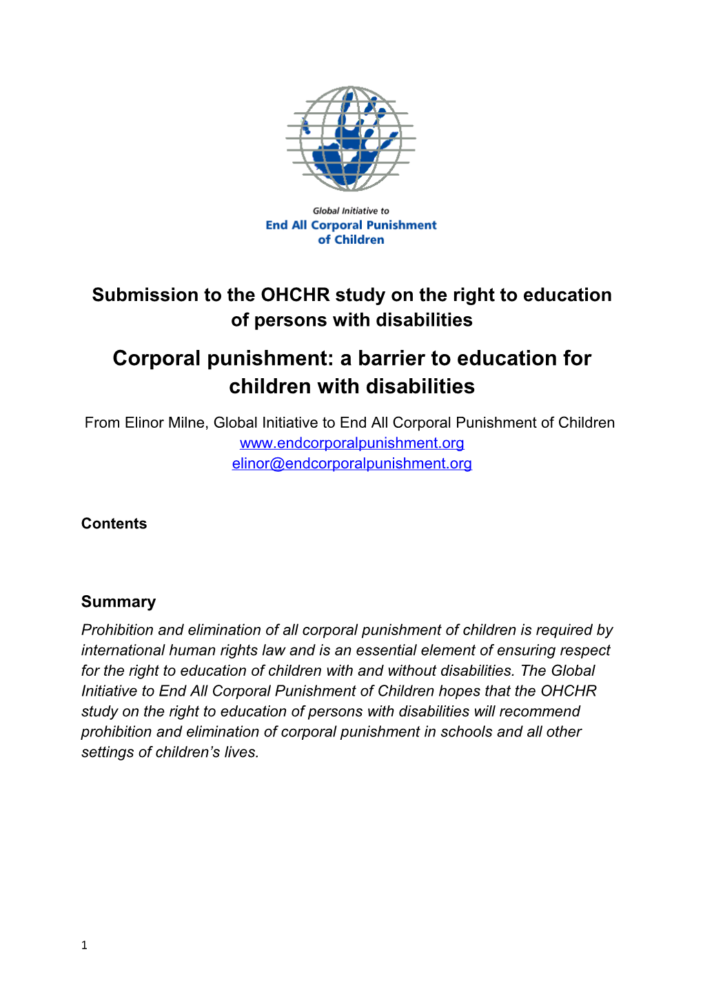 Submission to the OHCHR Study on the Right to Education of Persons with Disabilities