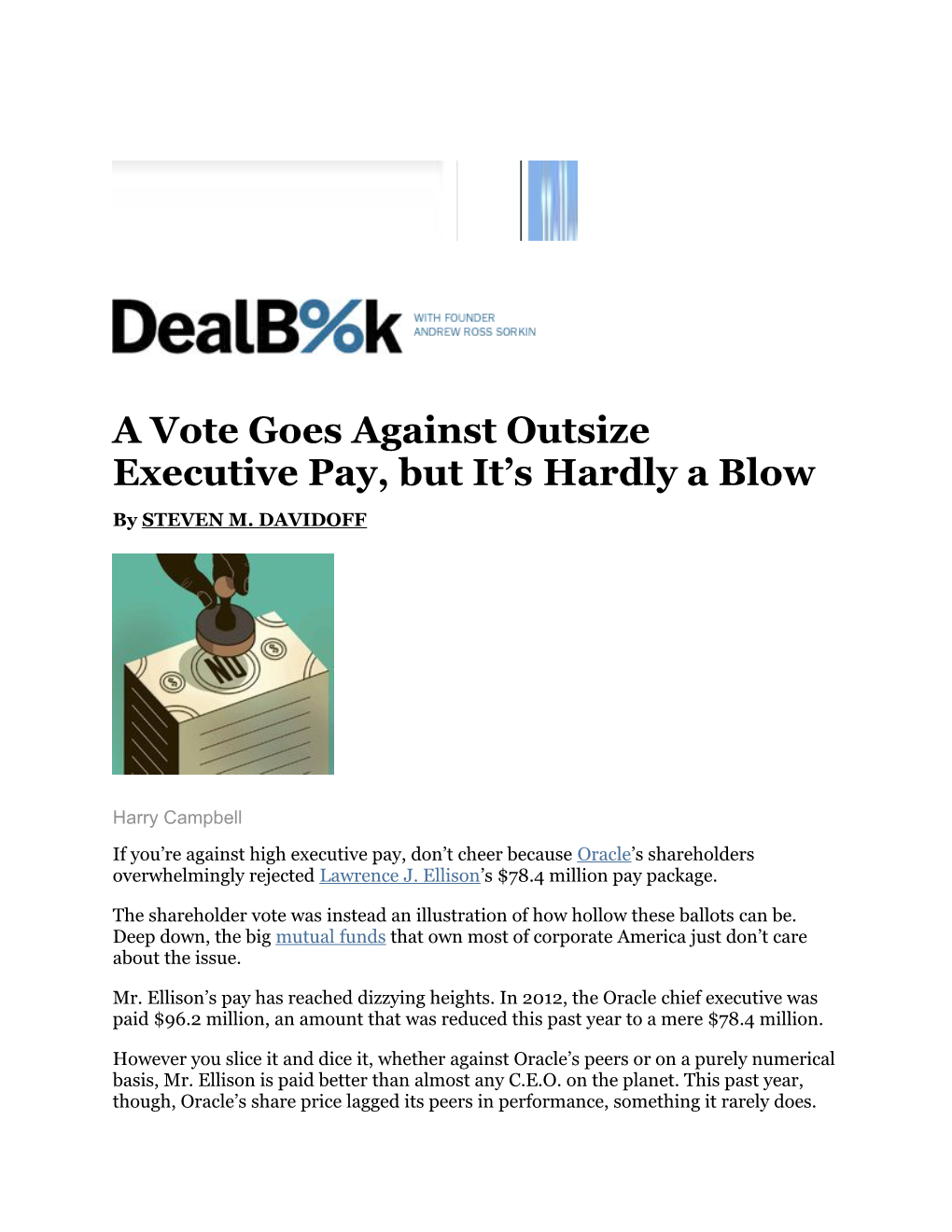 A Vote Goes Against Outsize Executive Pay, but It Shardly a Blow