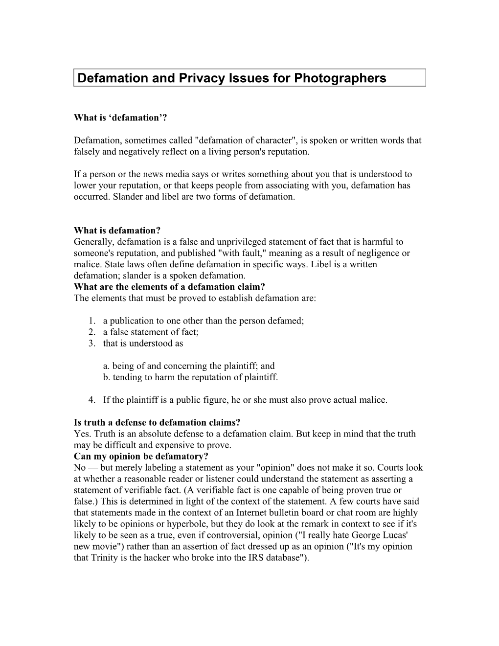 Defamation for Photographers