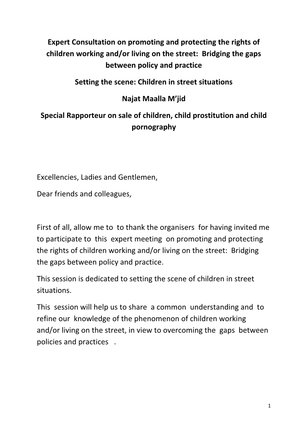 Setting the Scene: Children in Street Situations
