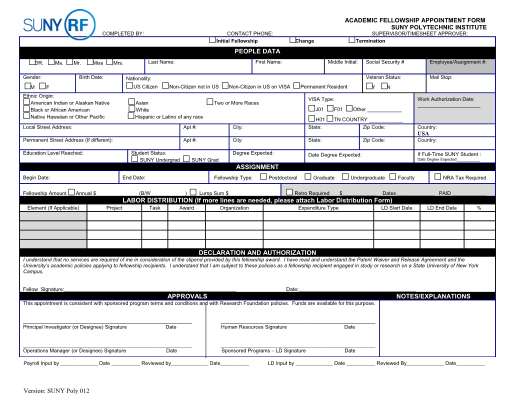 Employee Assignment Form (Word)