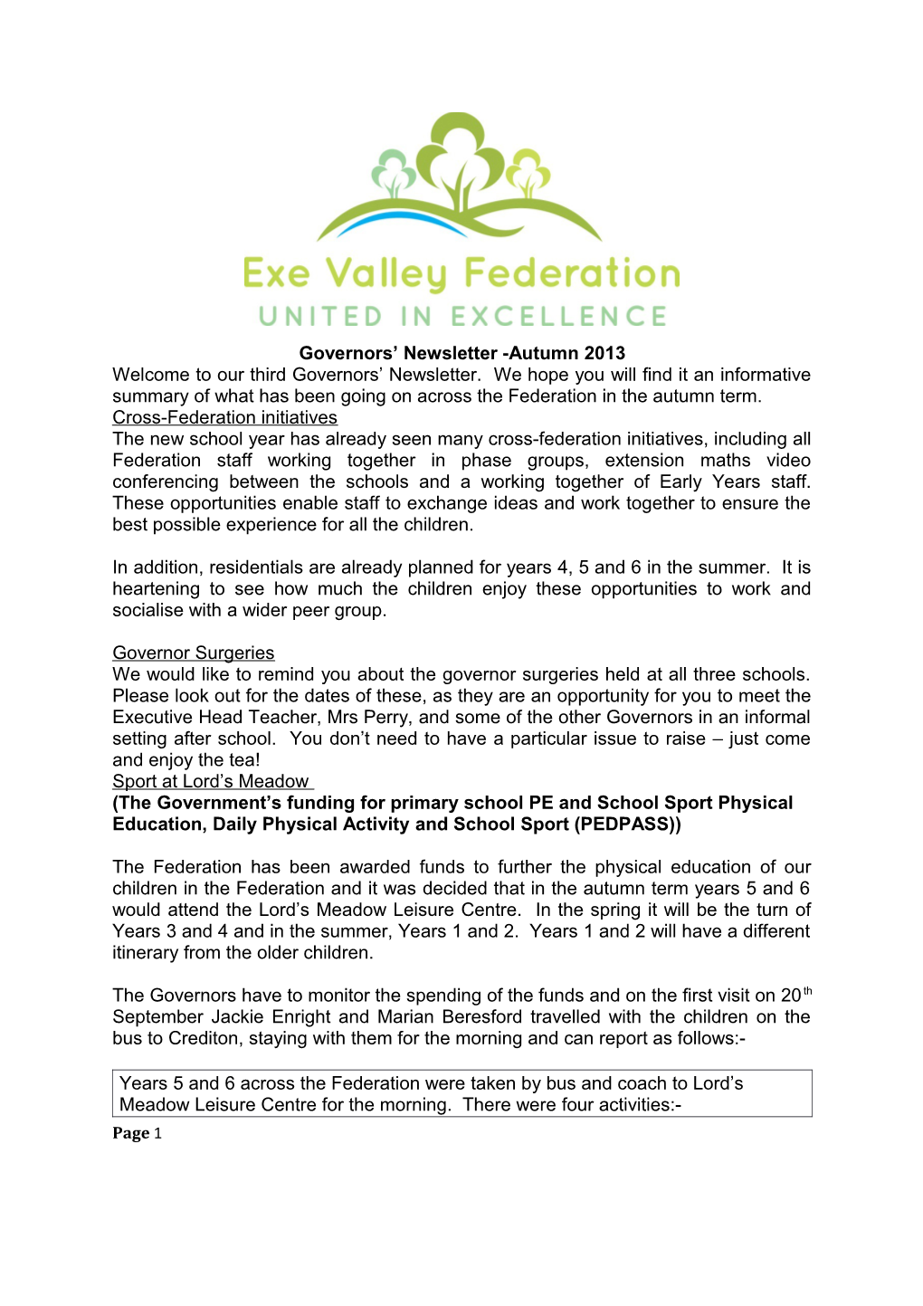 Governors Newsletter -Autumn 2013
