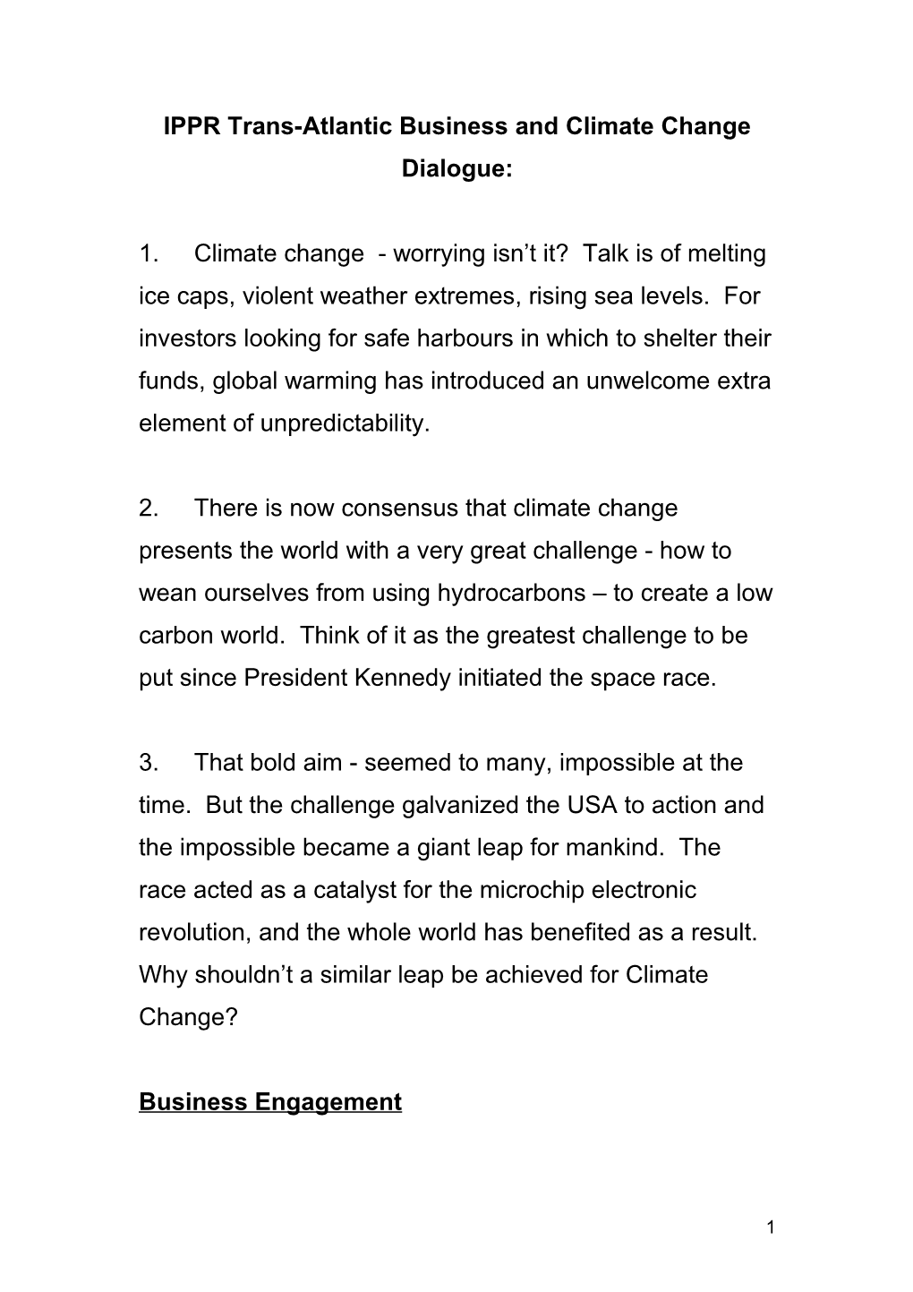 IPPR Trans-Atlantic Business and Climate Change Dialogue