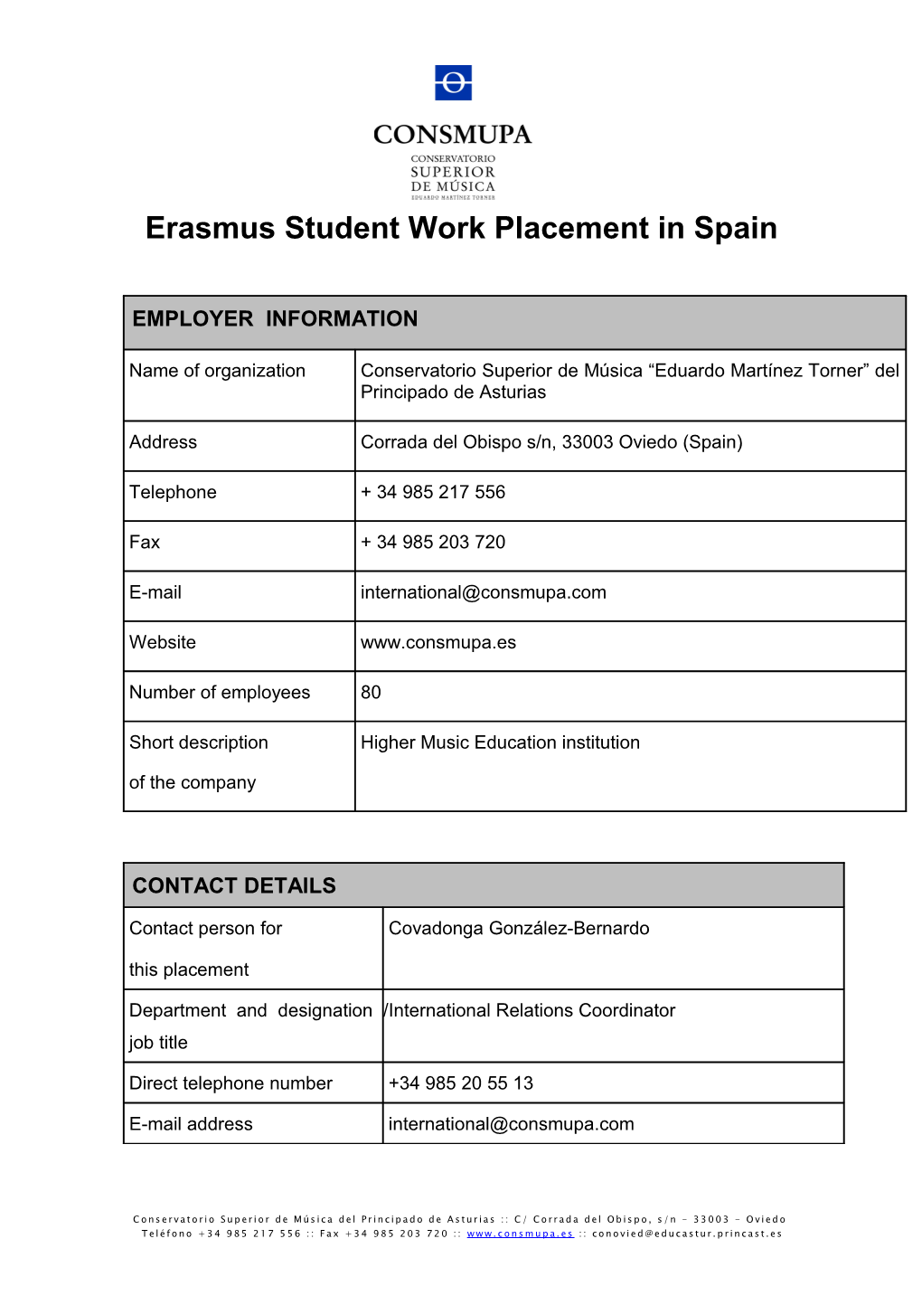 Erasmus Student Work Placement in Spain