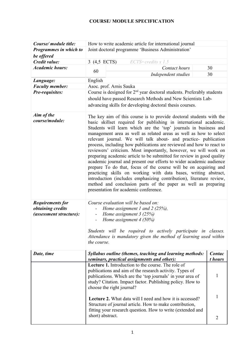 RISEBA Course Specification VV 009-02