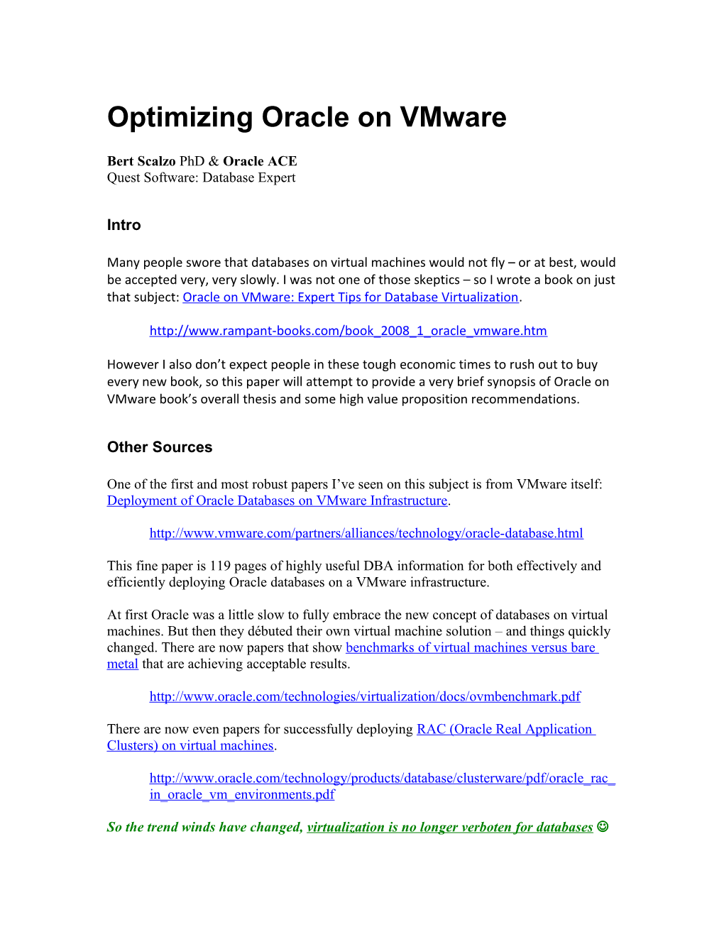 Optimizing Oracle on Vmware