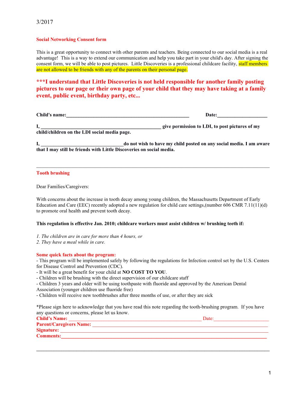 Social Networking Consent Form
