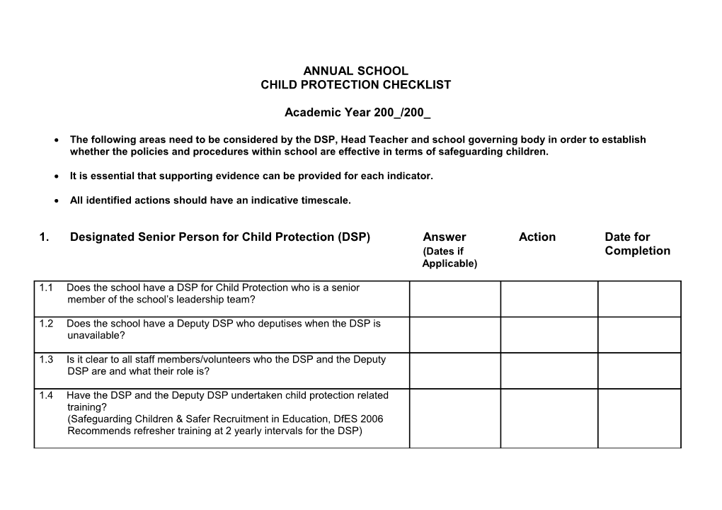 Annual School Child Protection Checklist