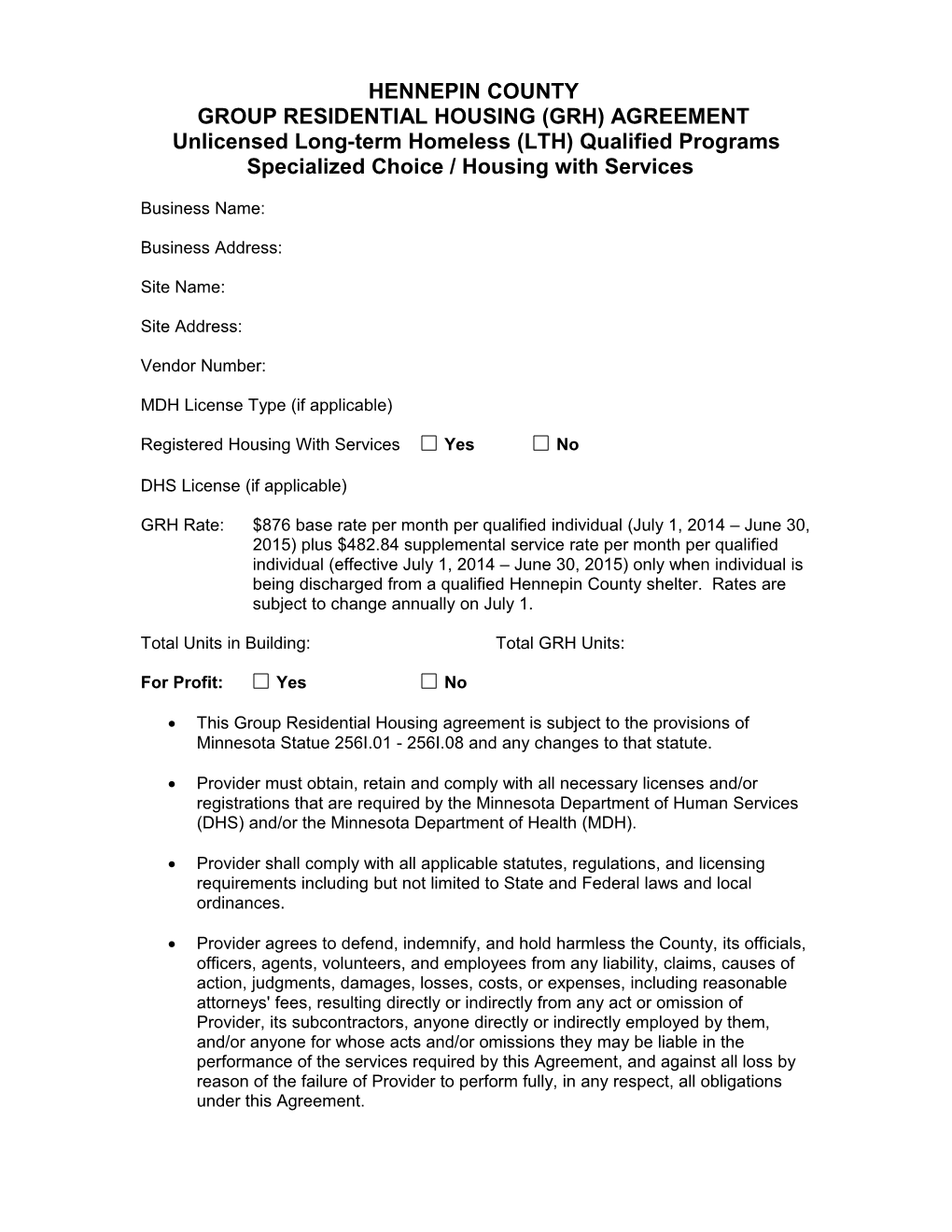 Hennepin County Group Residential Housing Agreement