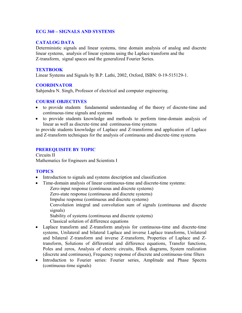 Ecg 360 Signals and Systems