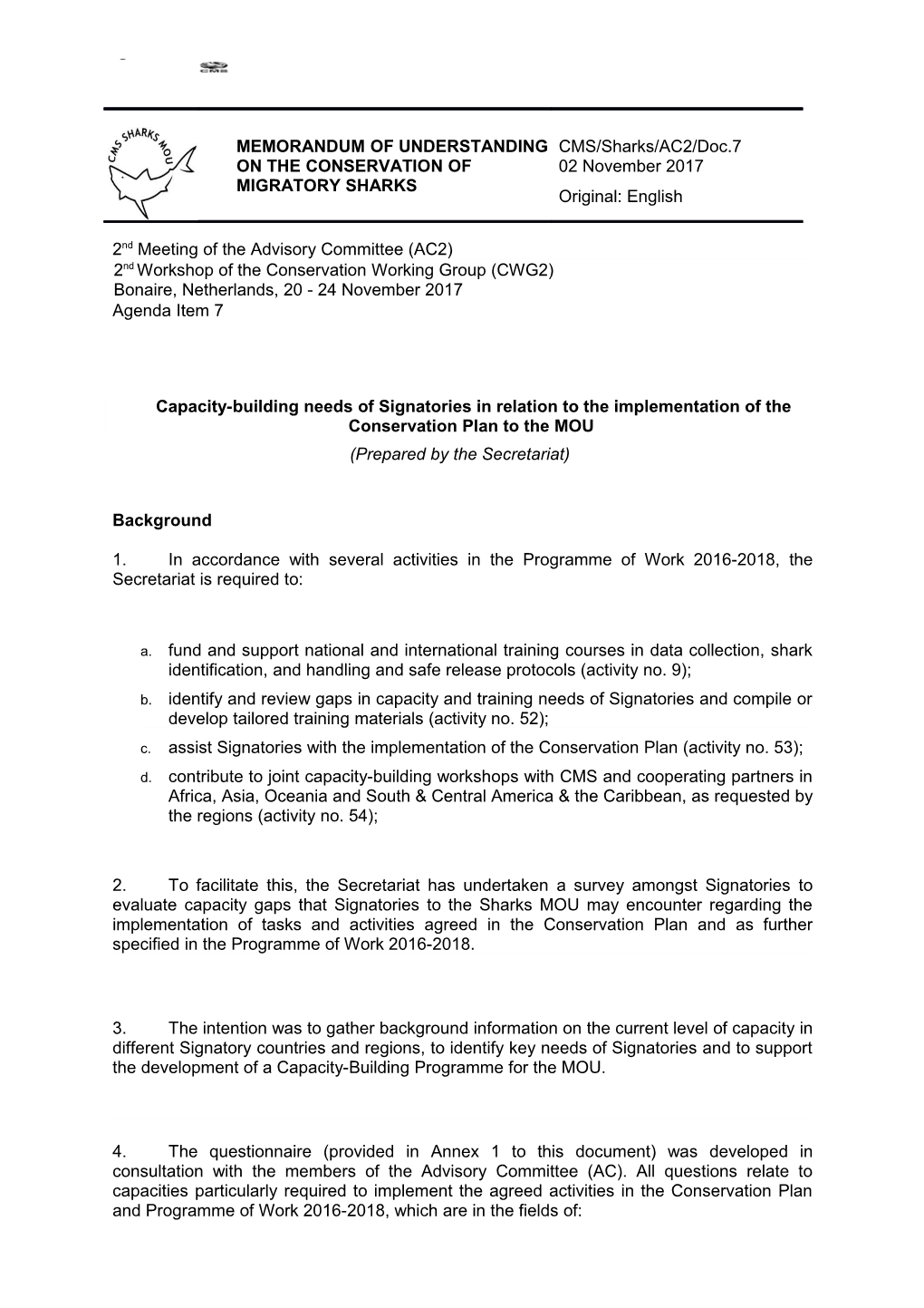 Memorandum of Understanding on the Conservation of Migratory Sharks