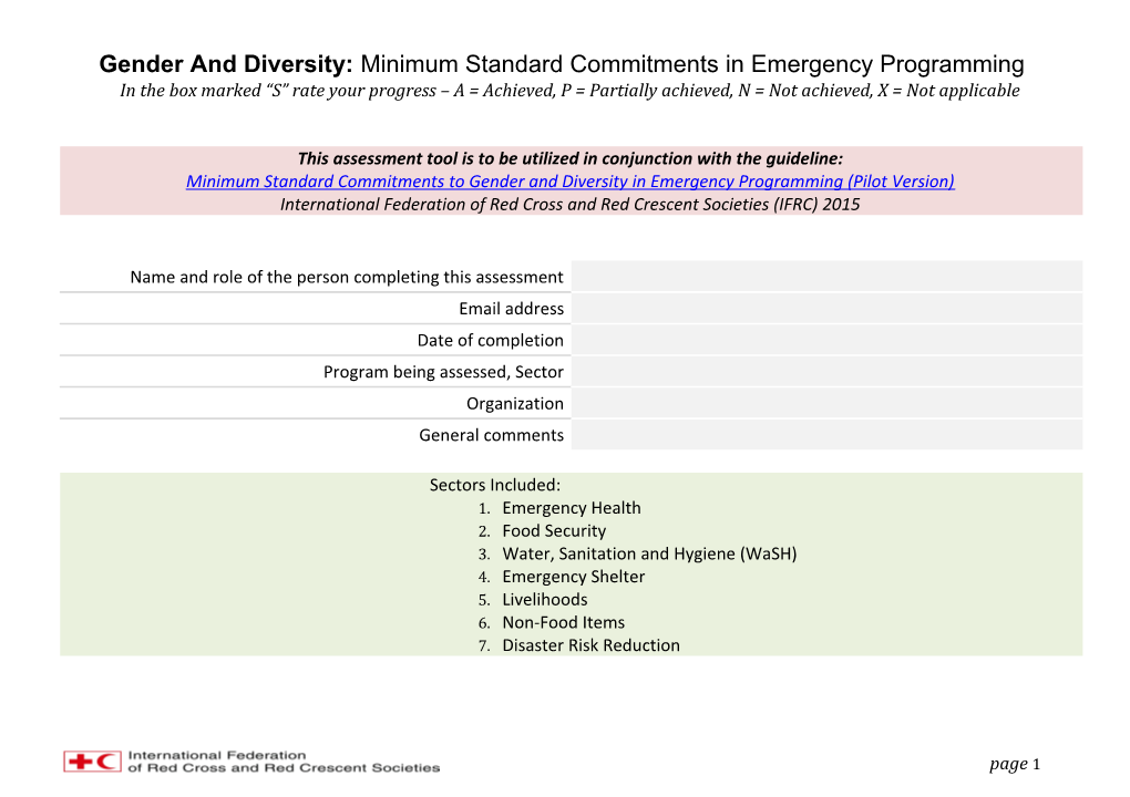 Gender and Diversity: Minimum Standard Commitments in Emergency Programming