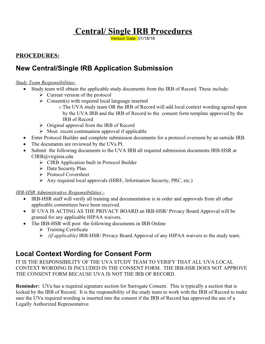 CIRB Procedure and Forms