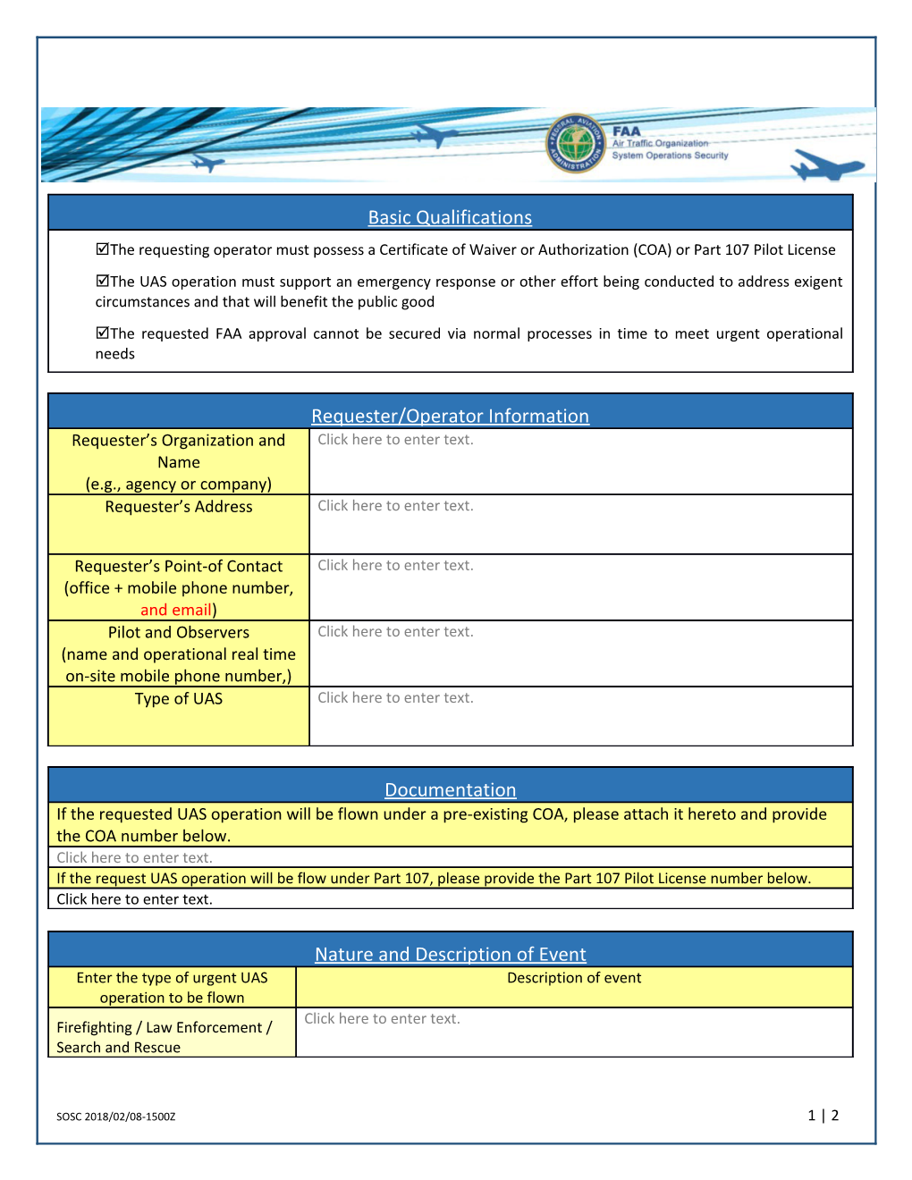 Expedited Sgi Waiver Or Authorization for Uas Operation