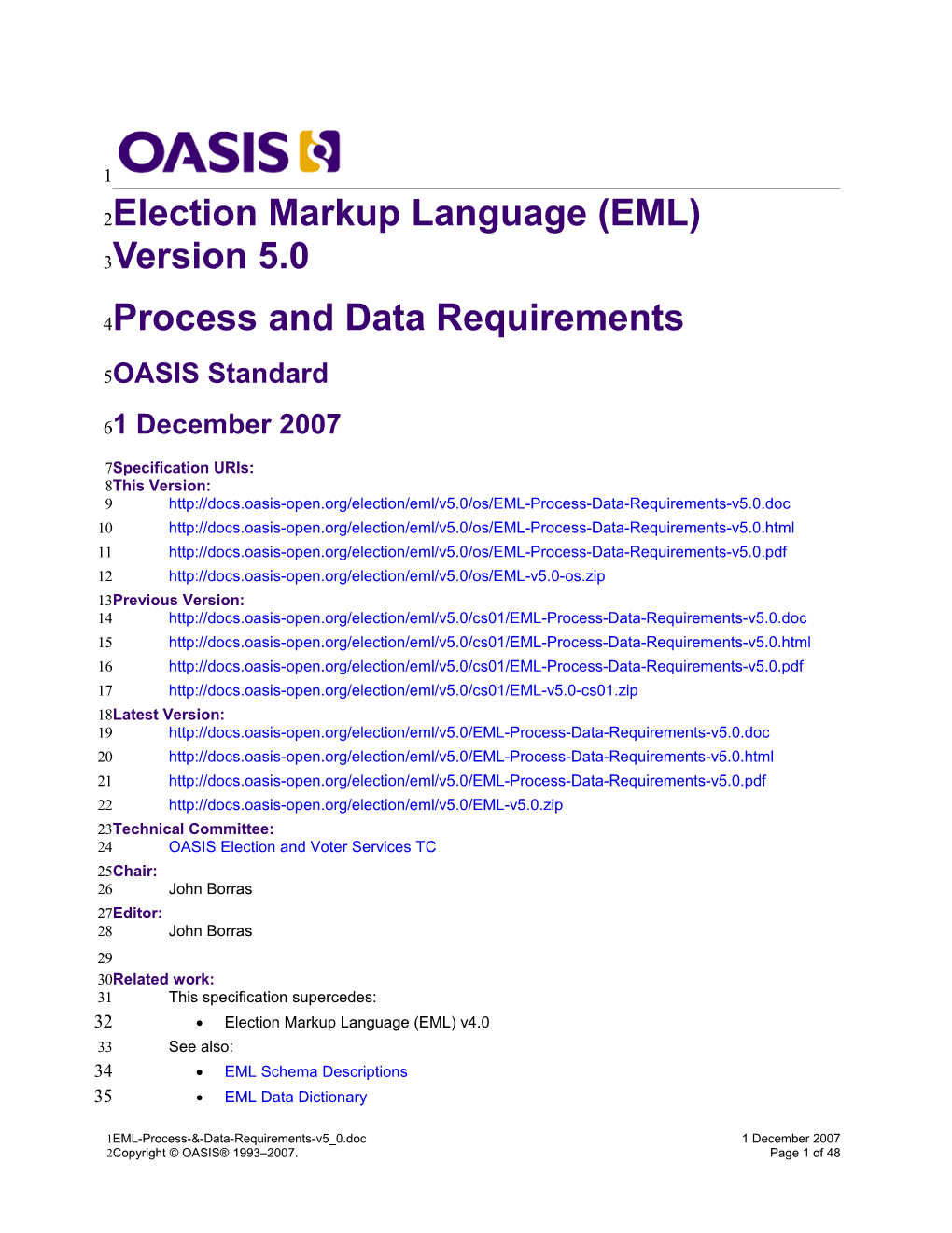 EML V5.0 Process & Data Requirements
