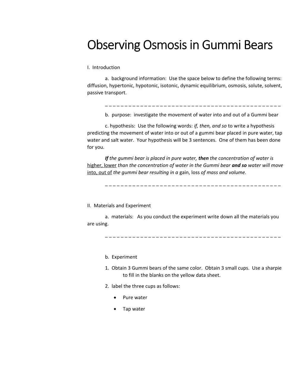 Observing Osmosis in Gummi Bears