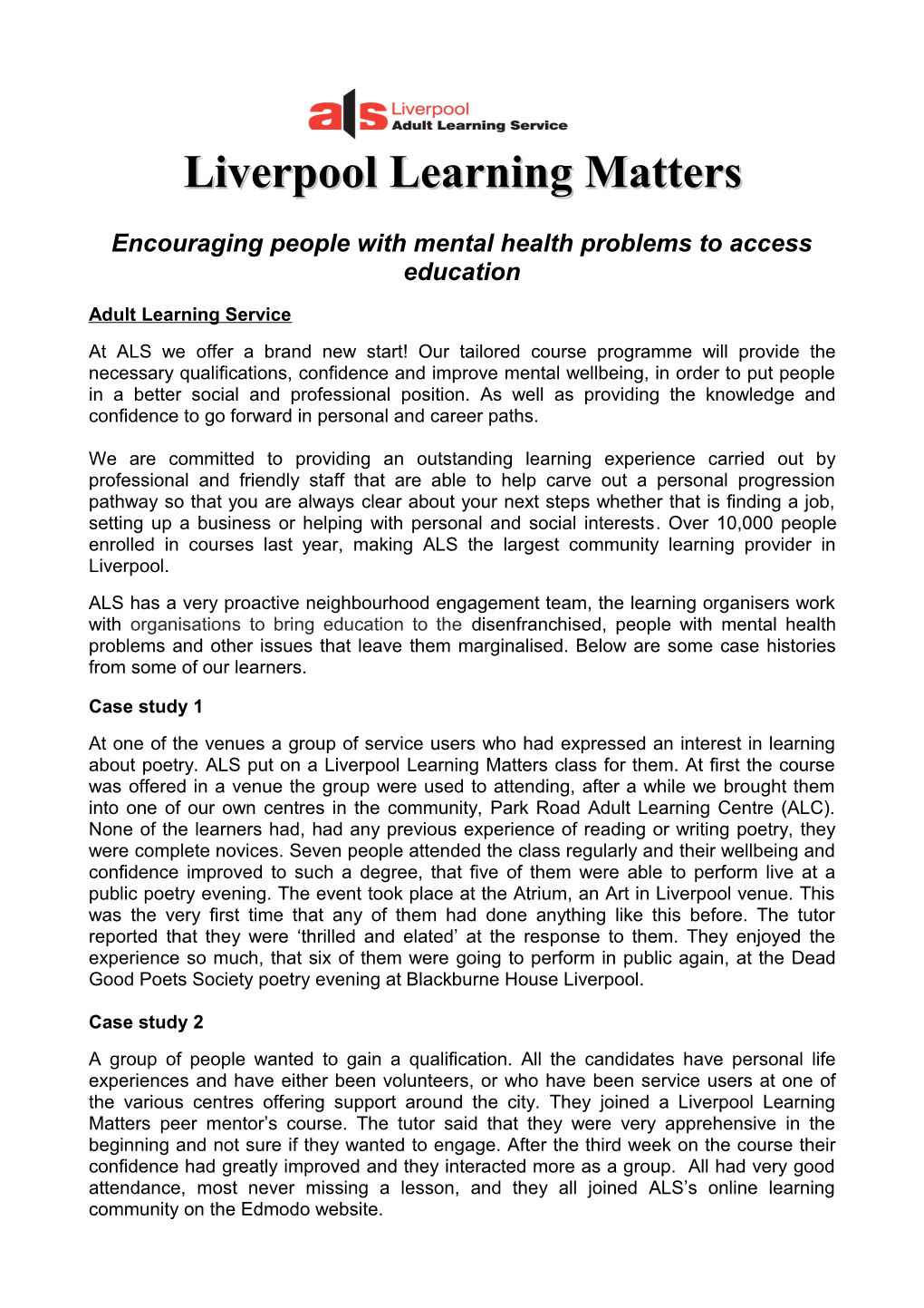 Encouraging People with Mental Health Problems to Access Education