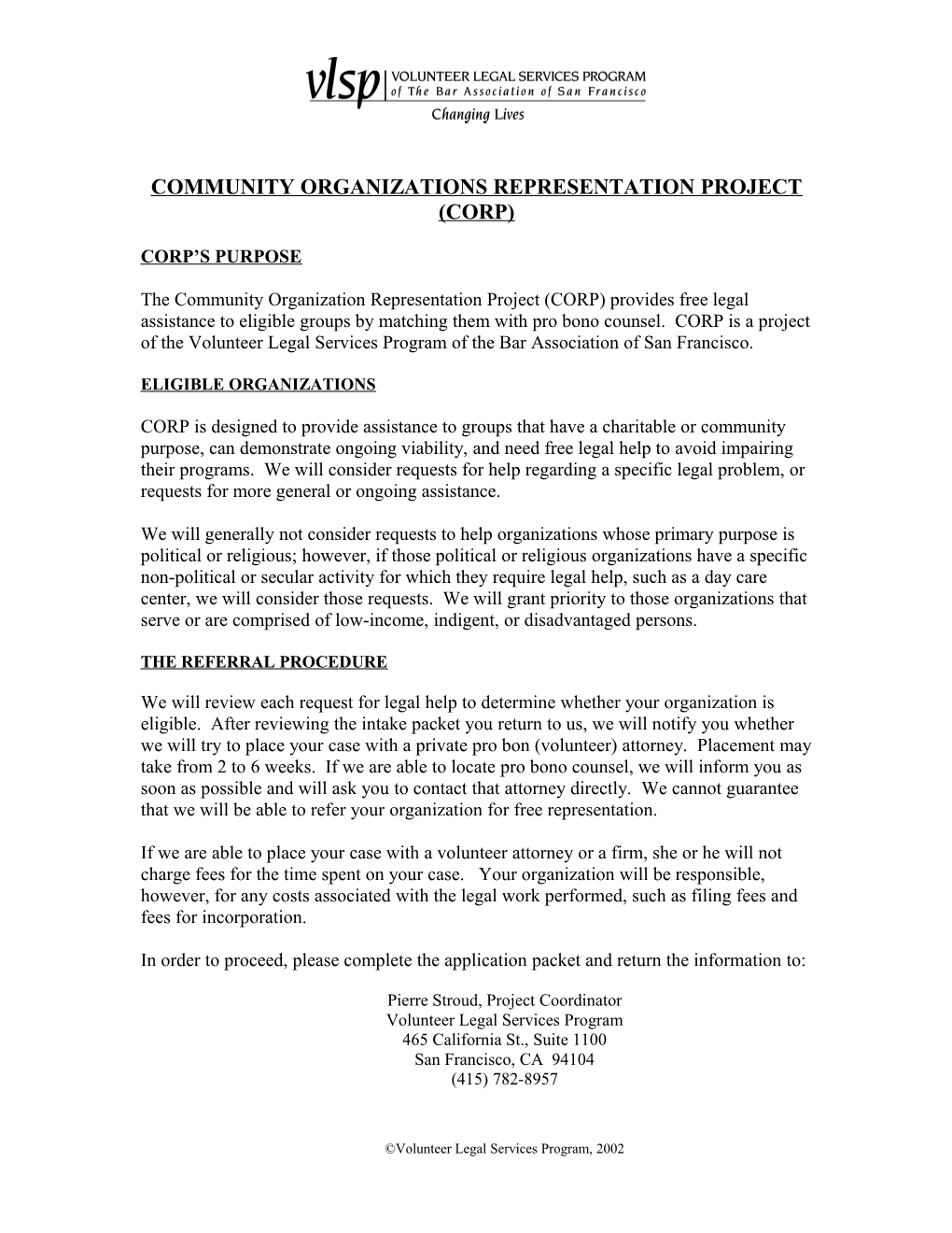 Community Organizations Representation Project (CORP)