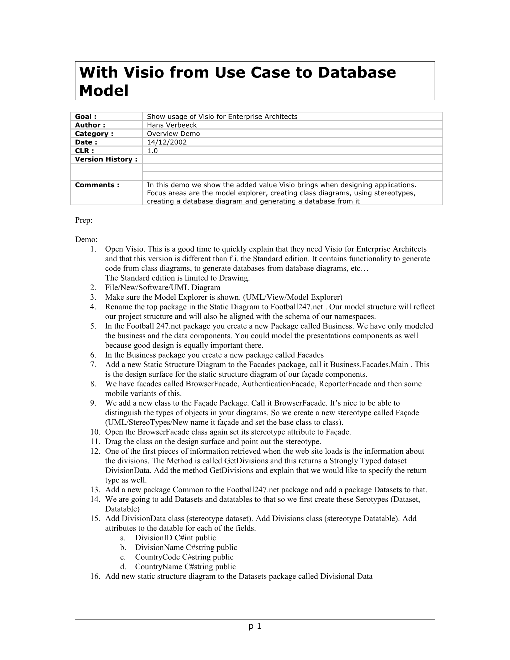 With Visio from Use Case to Database Model
