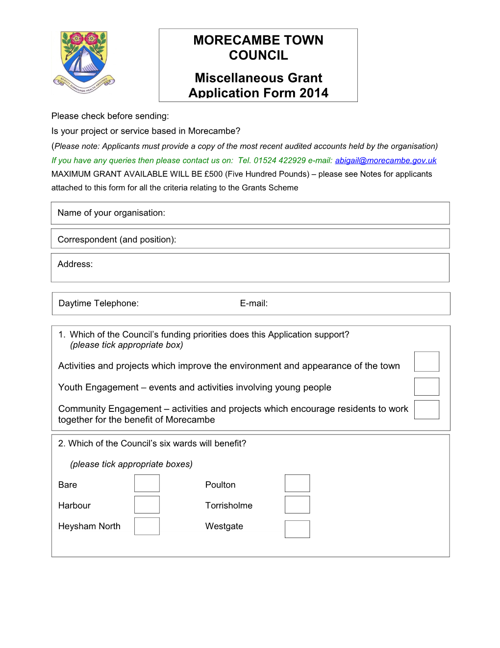 The FRANCIS C SCOTT CHARITABLE TRUST - Application Form