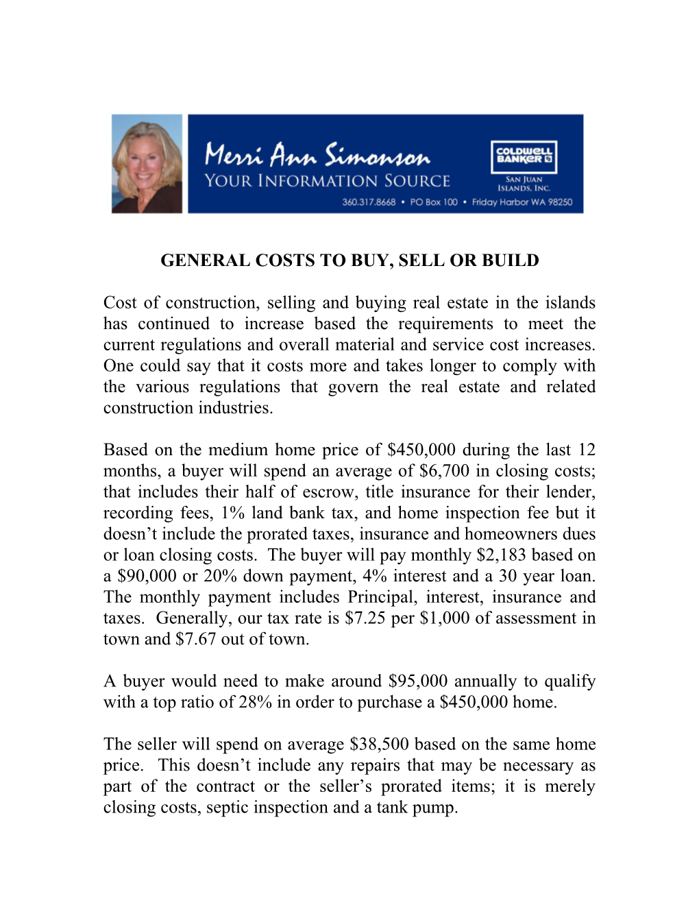 General Costs to Buy, Sell Or Build